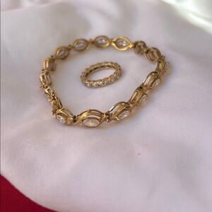 Gold Tennis Bracelet and Ring Set - Women Jewelry